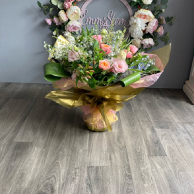 Soft Beauty - Stunning Aqua Packed Bouquet with beautiful seasonal flowers finished in a luxury gift wrap Soft Beauty - Stunning Aqua Packed Bouquet with beautiful seasonal flowers finished in a luxury gift wrap