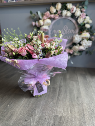 Pink Radiance - Lovely Flowers arranged and presented as an aqua packed bouquet. Finished with a beautiful gift wrap. Pink Radiance - Lovely Flowers arranged and presented as an aqua packed bouquet. Finished with a beautiful gift wrap.