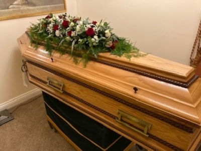 Narrow Coffin Spray - Narrow bespoke Coffin Spray - 4ft long arranged with beautiful Red and White Roses along with other seasonal flowers and finished with soft subtle foliage cascading down the side of the Coffin Narrow Coffin Spray - Narrow bespoke Coffin Spray - 4ft long arranged with beautiful Red and White Roses along with other seasonal flowers and finished with soft subtle foliage cascading down the side of the Coffin