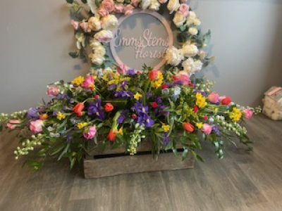 Multi Colour Coffin Spray - Seasonal Coffin Spray in a lovely mix of bright Colours. Sizes start from 3ft, 4ft & 5ft Multi Colour Coffin Spray - Seasonal Coffin Spray in a lovely mix of bright Colours. Sizes start from 3ft, 4ft & 5ft