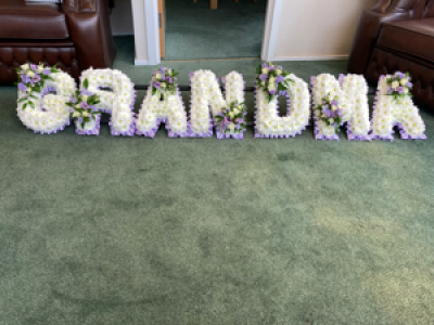 GRANDMA  - GRANDMA Letters- Lilac Ribbon and lilac flower sprays  GRANDMA  - GRANDMA Letters- Lilac Ribbon and lilac flower sprays