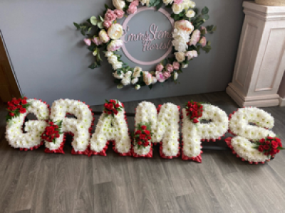 GRAMPS - GRAMPS- With a red ribbon edge and red flower sprays  GRAMPS - GRAMPS- With a red ribbon edge and red flower sprays