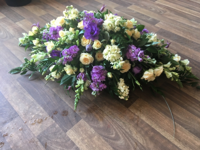 Lilac and Cream Coffin Spray - Beautiful soft Lilac and Cream seasonal flowers arranged with lovely soft following Foliage Lilac and Cream Coffin Spray - Beautiful soft Lilac and Cream seasonal flowers arranged with lovely soft following Foliage