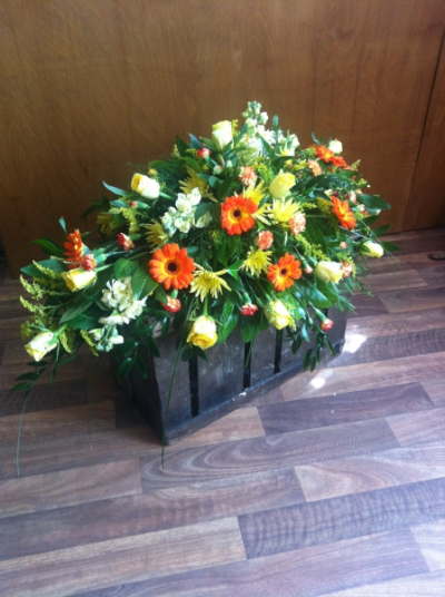 Autumn Double Ended Spray - Double Ended Spray in Reds, Orange, Greens and Yellow coloured Flowers with a selection of lush Foliage Autumn Double Ended Spray - Double Ended Spray in Reds, Orange, Greens and Yellow coloured Flowers with a selection of lush Foliage