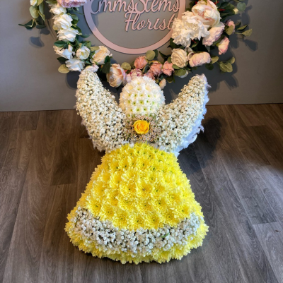 Yellow Angel - ANGEL - in yellow and white with feathers Yellow Angel - ANGEL - in yellow and white with feathers