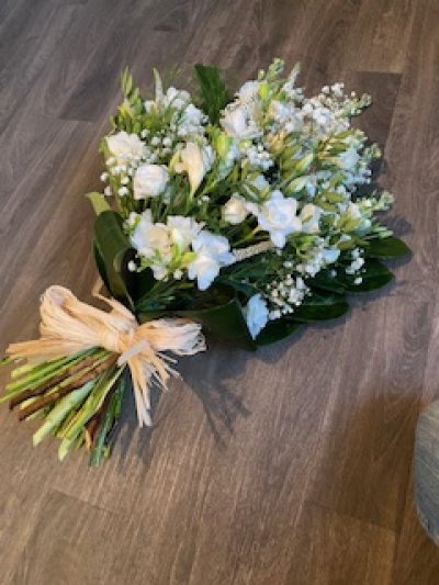 Tied Sheaf - Tied spray of seasonal flowers in White Tied Sheaf - Tied spray of seasonal flowers in White