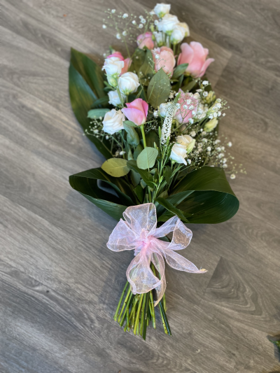 Pink & White Sheaf - Tied spray of Pink & White flowers. Pink & White Sheaf - Tied spray of Pink & White flowers.