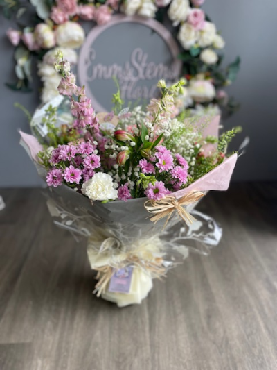 Lush Bouquet - Selection of Pink & White Flowers arranged and gift wrapped and aqua packed in water. Lush Bouquet - Selection of Pink & White Flowers arranged and gift wrapped and aqua packed in water.