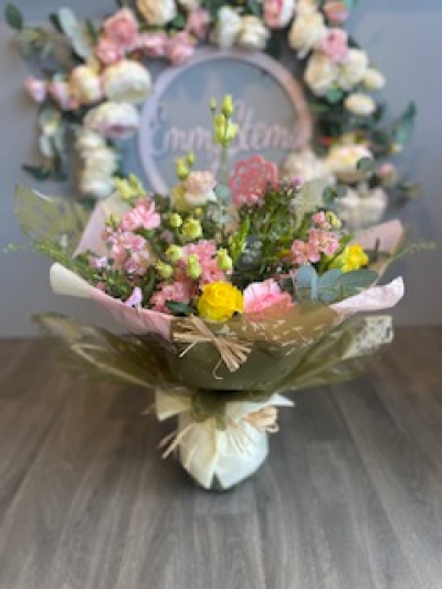 Thinking of you - Beautiful bouquet full of lovely seasonal flowers in shades of Pinks, Yellows and Creams. Thinking of you - Beautiful bouquet full of lovely seasonal flowers in shades of Pinks, Yellows and Creams.